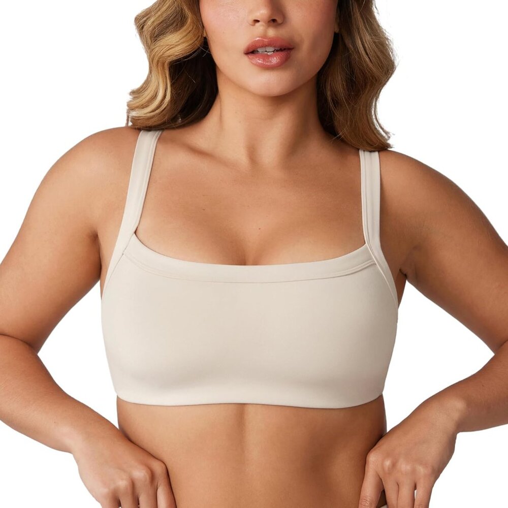 Hugcurve Adjustable Sports Bra Square Neck Wireless Padded Yoga‎ Workout Tops